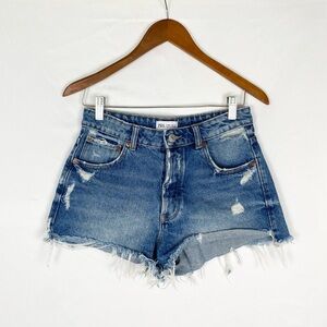 Zara Classic Blue Denim Cut Off Jean Shorts Size 4 High Rise